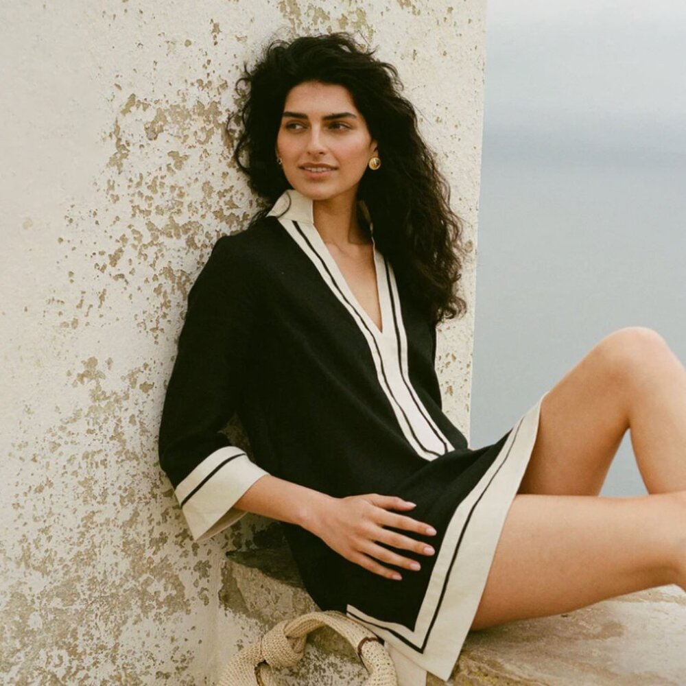 Tuckernuck - Black and Tan Collins Caftan, Size XXXL $100